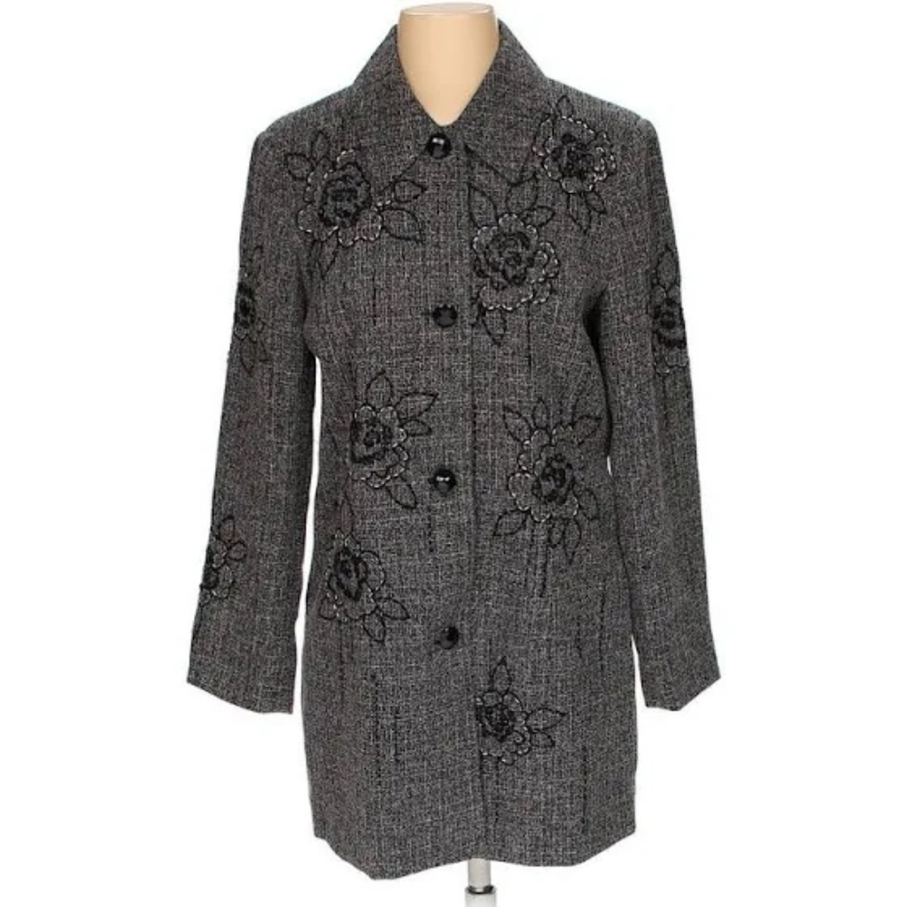 Victor Costa Jacket Black floral Embroidered
